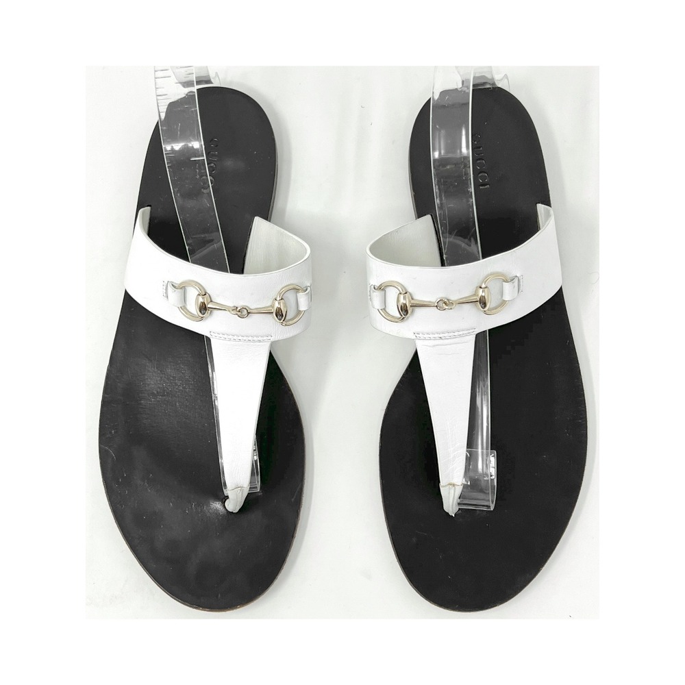 Gucci Horsebit White Leather Flat Thong Sandals 40‎